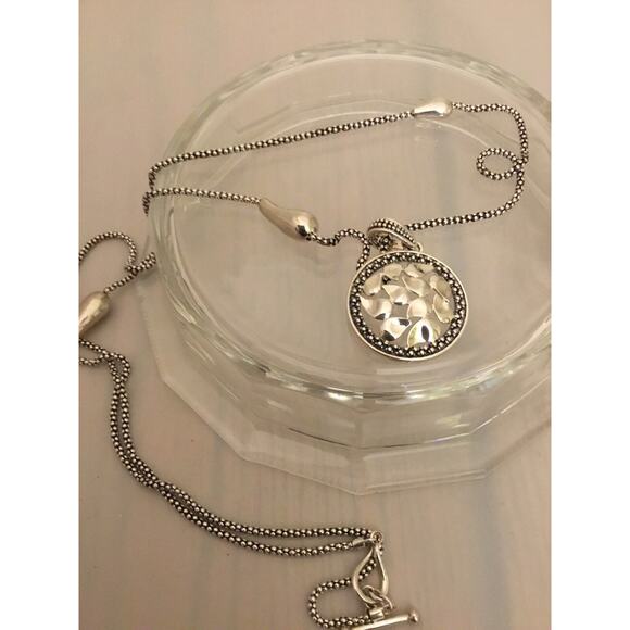 Michael Dawkins Sterling Pebble Design Round Pendant w/Station Necklace 25.5g - Picture 5 of 6